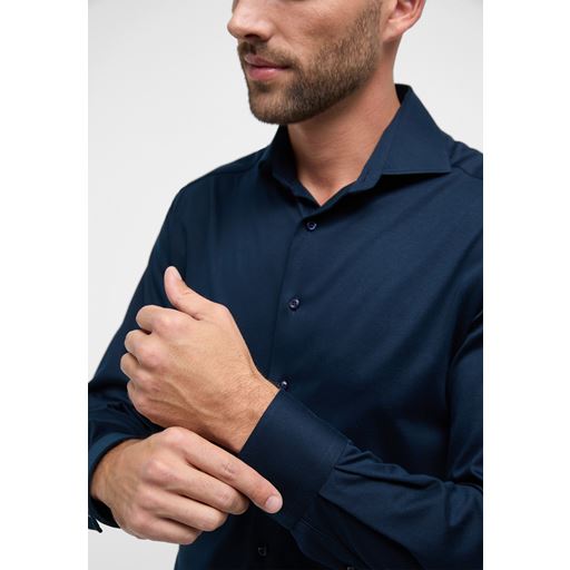 Eterna Langærmet Modern Fit Jersey Skjorte, Mørkeblå, 43