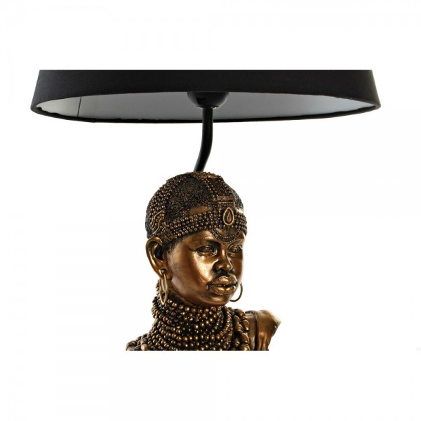 Lampe de bureau noir doré polyester résine africaine (31 x 31 x 58 cm)