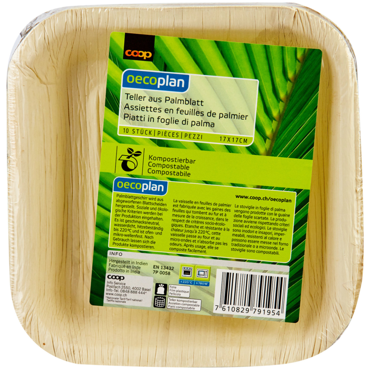 Palmblatt Teller 17cm quadratisch 10 Stück