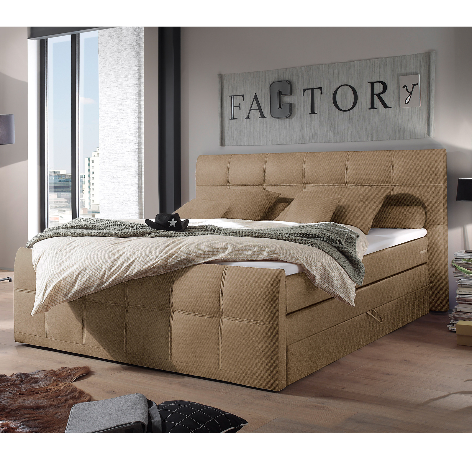 Boxspringbett - sand - Taschenfederkern - H2 - 180x200 cm