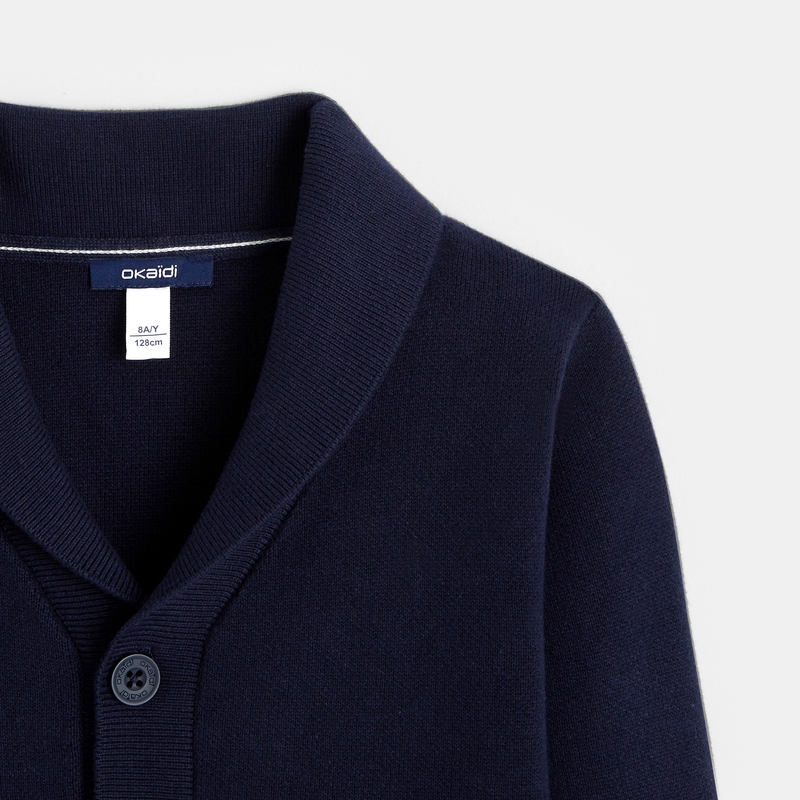 Gilet boutonné col châle bleu garçon
