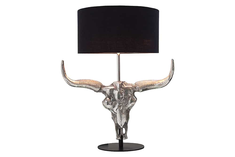Extravagante Tischlampe EL TORO 68cm schwarz Stierkopf Tischleuchte