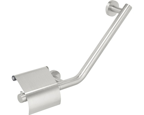 TIGER Boston Comfort & Safety handgreep met toiletrolhouder, links, geborsteld roestvrij staal
