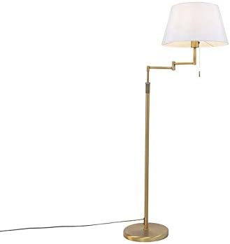 Qazqa - Modern Stehlampe Bronze mit weißem Schirm und verstellbarem Arm - Ladas Deluxe I Wohnzimmer I Schlafzimmer - Textil Rund - LED geeignet E27