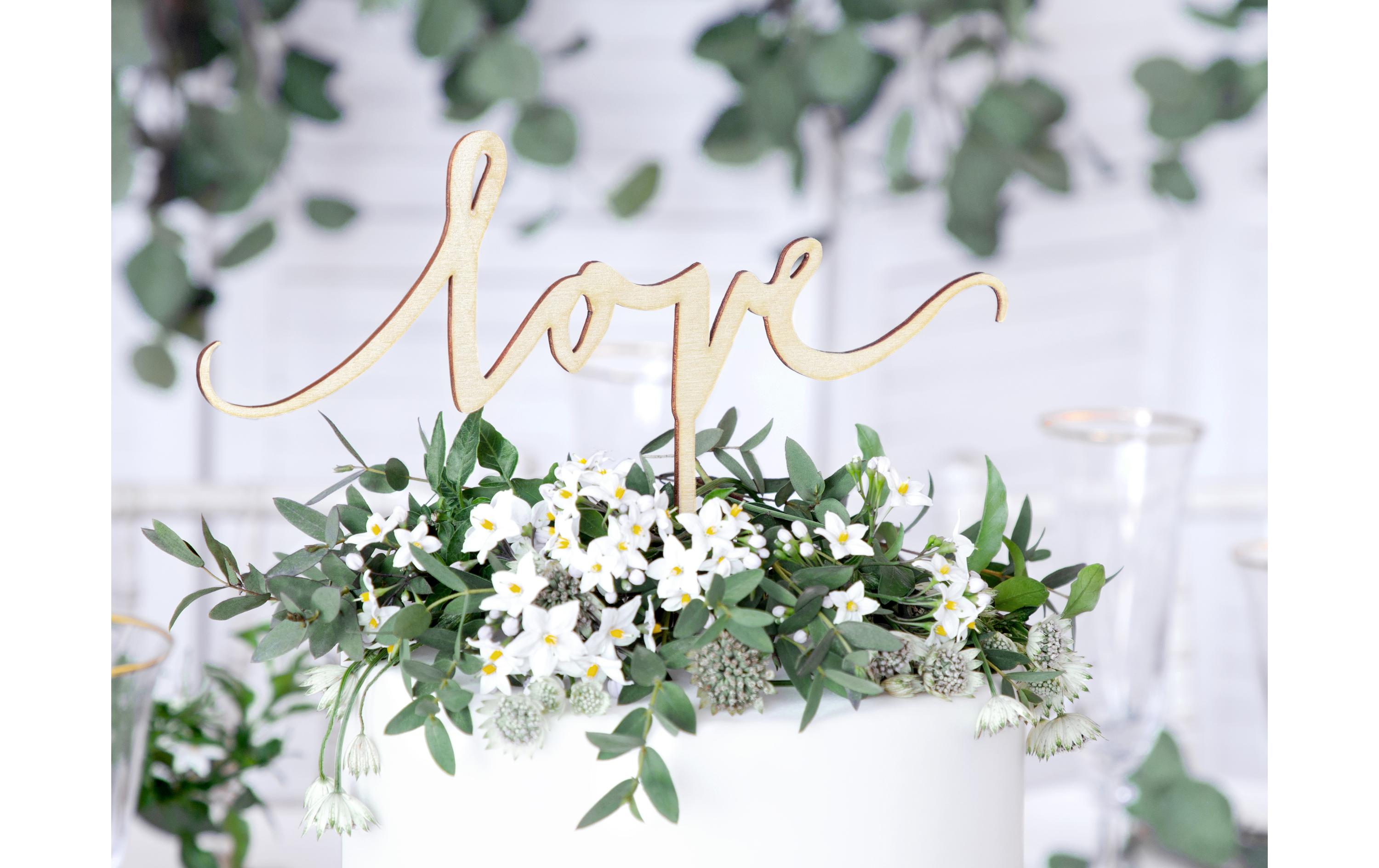 Kuchen-Topper Love 23 x 16 cm, Holz, 1 Stück, BraunCake Topper – Kuchenstecker für die Hochzeitstorte oder als Kuchendekoration für die Verlobungsfeier