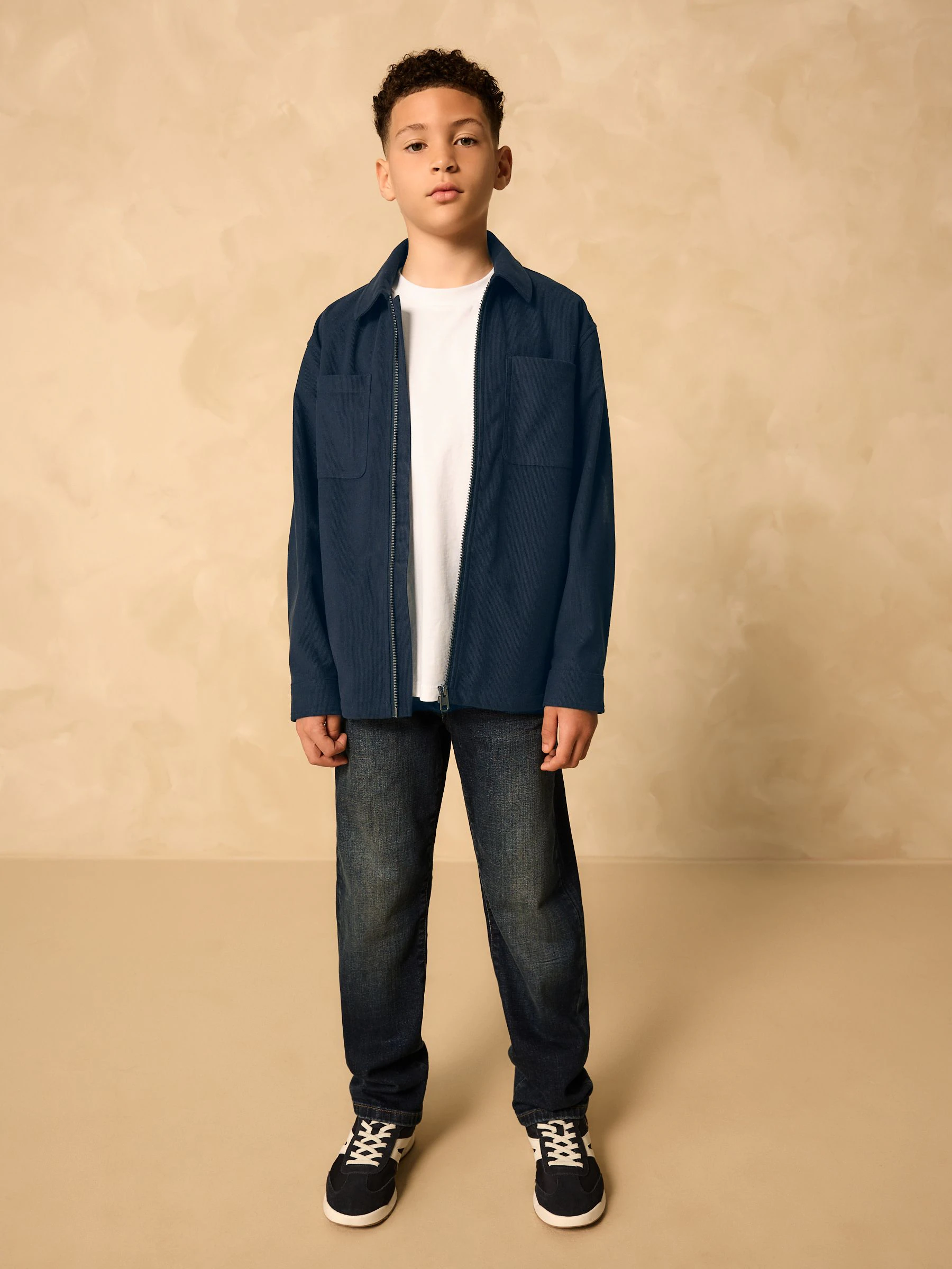 Marineblauw - Corduroy overshirt met rits (3-16jaar)