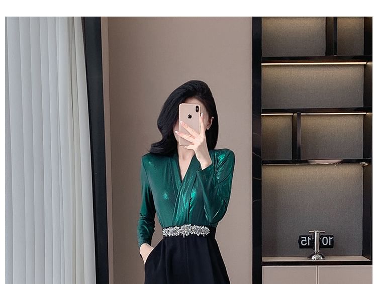 Yilda - Lange jumpsuit van imitatieleer met wijde pijpen