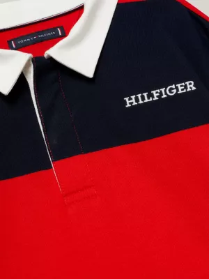Polo de manga comprida com listras estilo rugby universitário