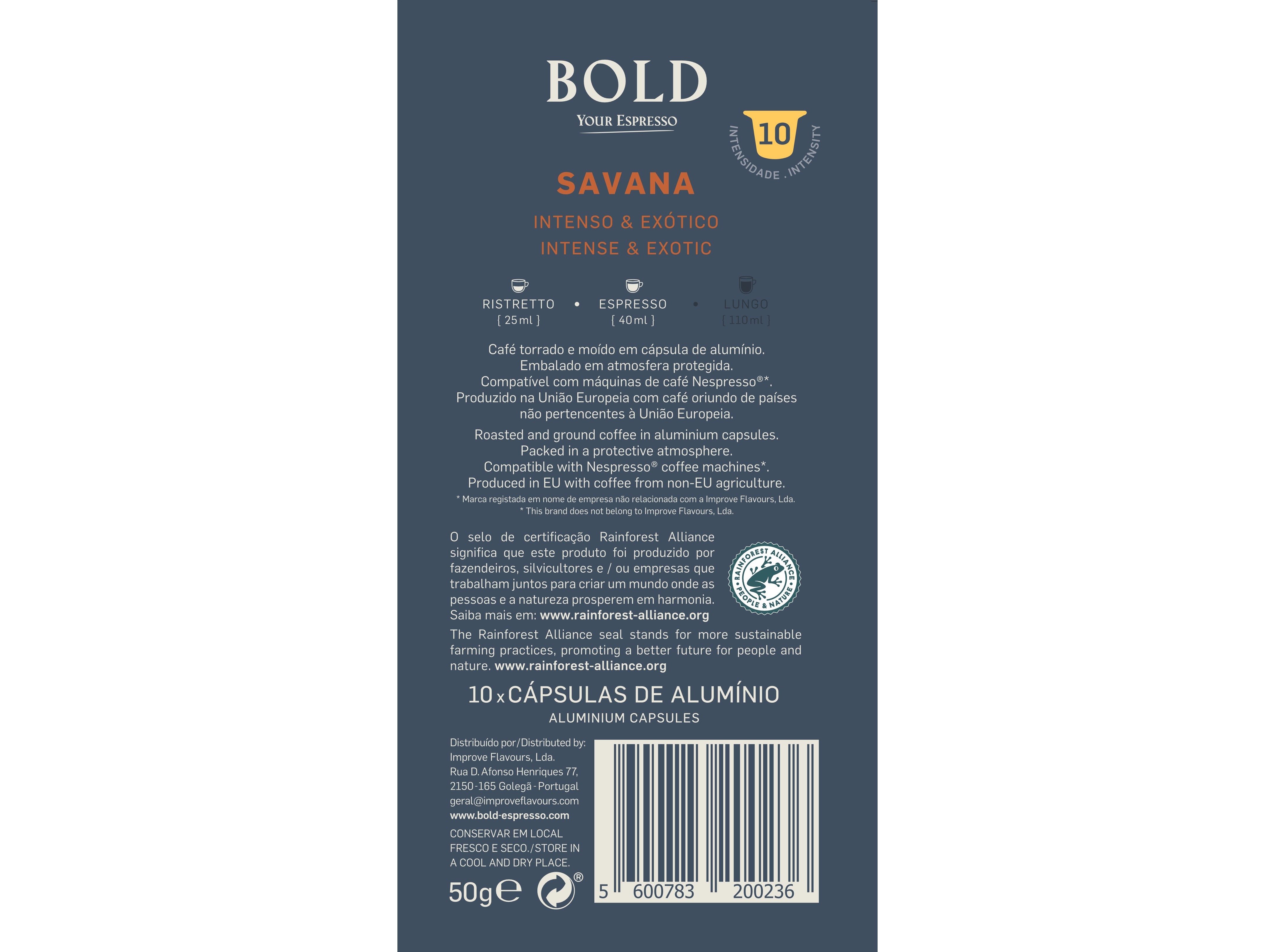 CÁPSULAS CAFÉ BOLD ALUMINIO COMPATÍVEL COM NESPRESSO SAVANA 10 UN