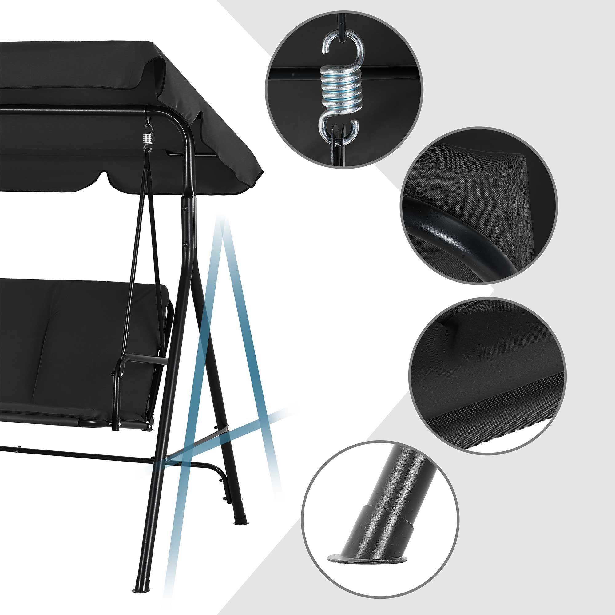 Strattore Hollywoodschaukel Gartenschaukel / Gartenliege 175 x 110 x 153 cm - Schwarz