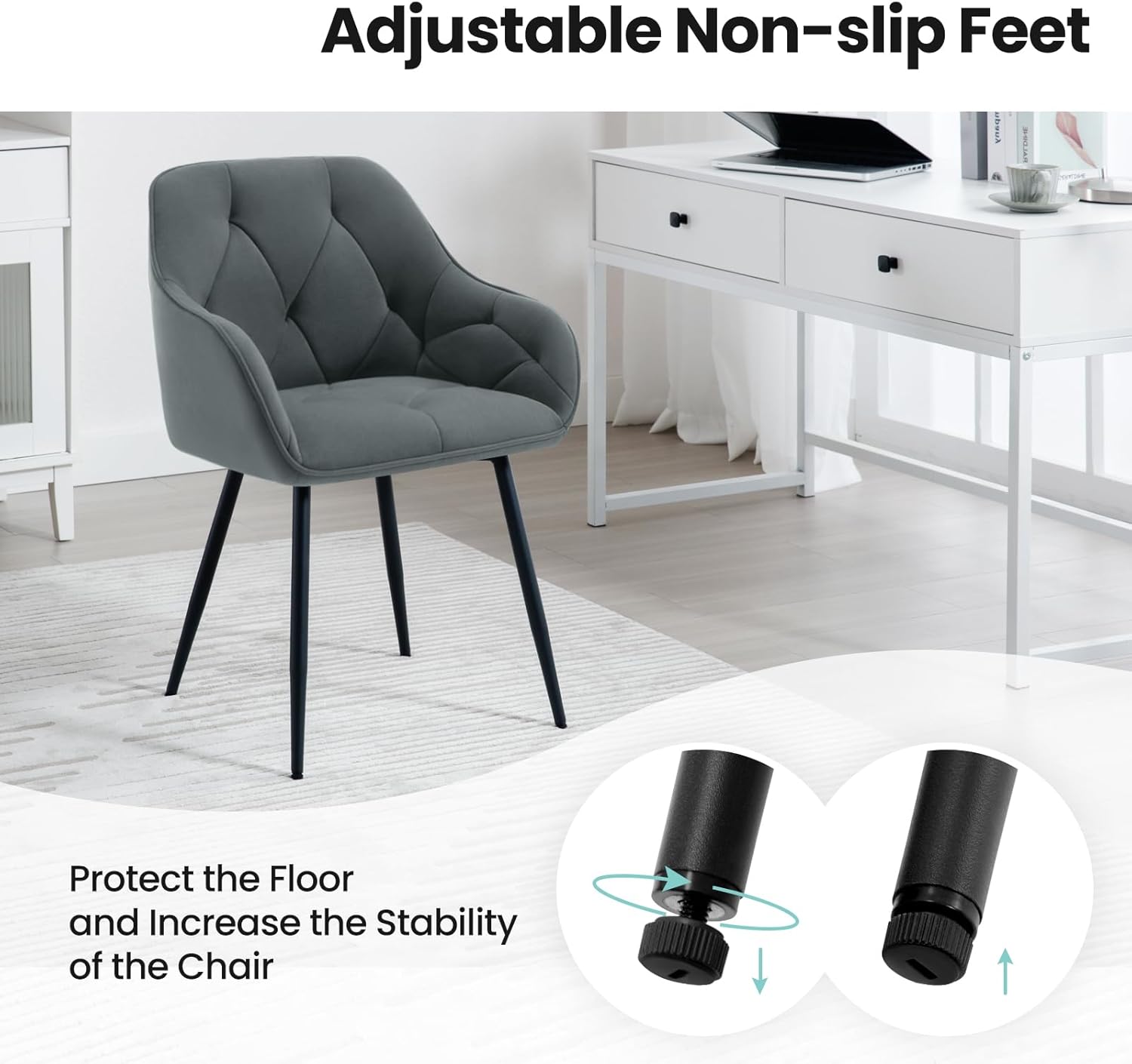 WOLTU Esszimmerstühle 2er Set, für Esszimmer Wohnzimmer, ergonomische Küchenstühle gepolstert mit Armlehnen, Metallbeinen, Sitzfläche aus Samt, Dunkelgrau