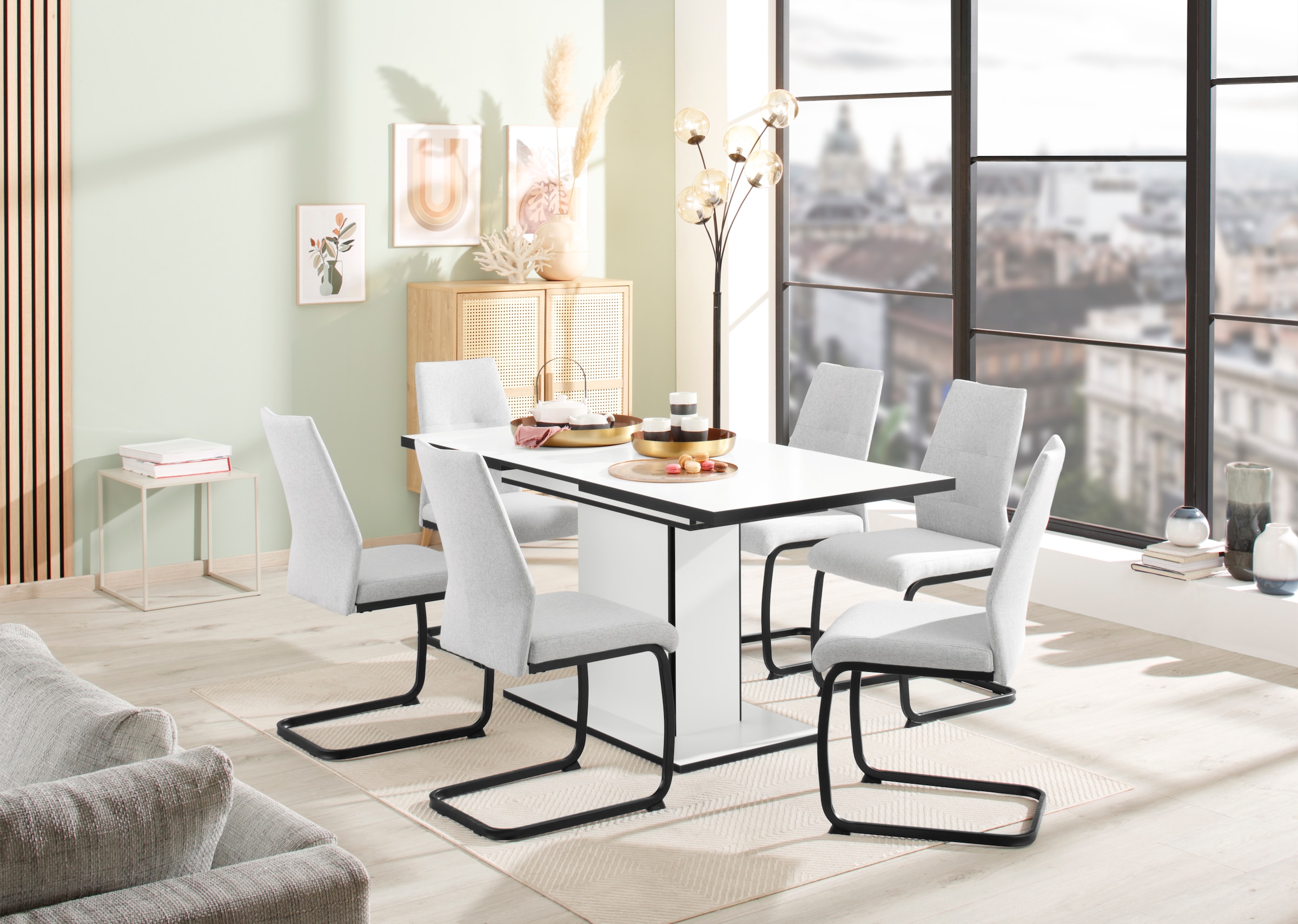 HELA Essgruppe »Ariana, Esstisch mit 6 Stühlen, ausziehbarer Küchentisch« Set, 1 Tisch ausziehbar / 6 Stühle, 7 Stk. tlg. Tisch 120-160cm, 6 Stühle mit hoher Belastbarkeit
