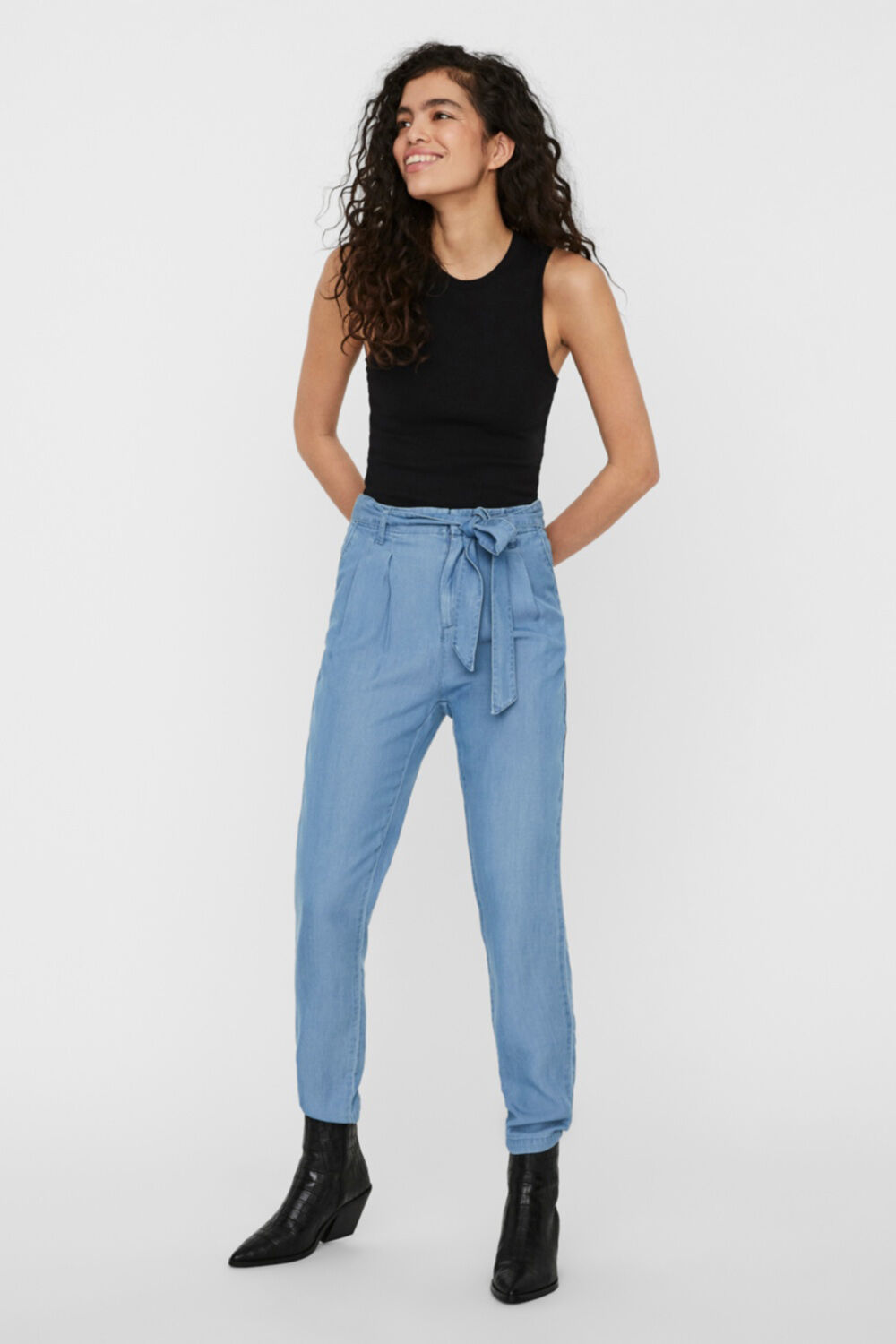 Calça de cano alto TENCEL™ com cinto - Azul