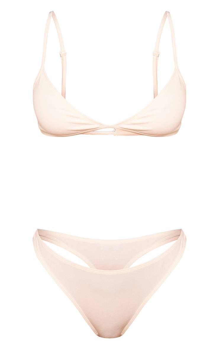 Crème Ensemble Bralette Triangle À Bretelles Fines Et String