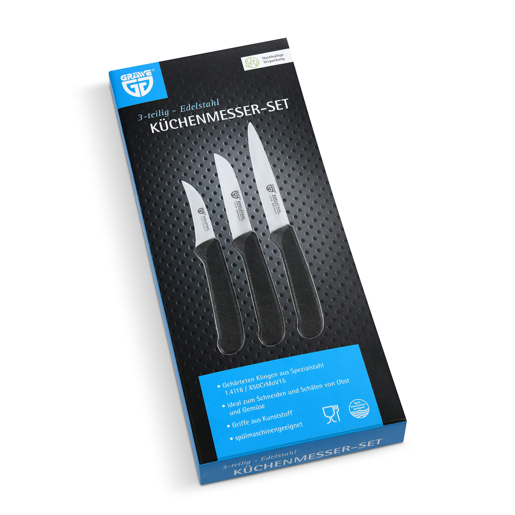 GRÄWE Küchenmesser-Set 3 tlg., Edelstahl, bunte Griffe