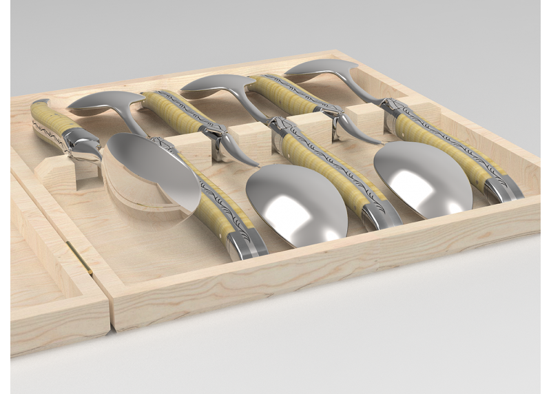 Service de 6 grandes cuillères Laguiole avec un manche en érable onde et mitres en acier inoxydable