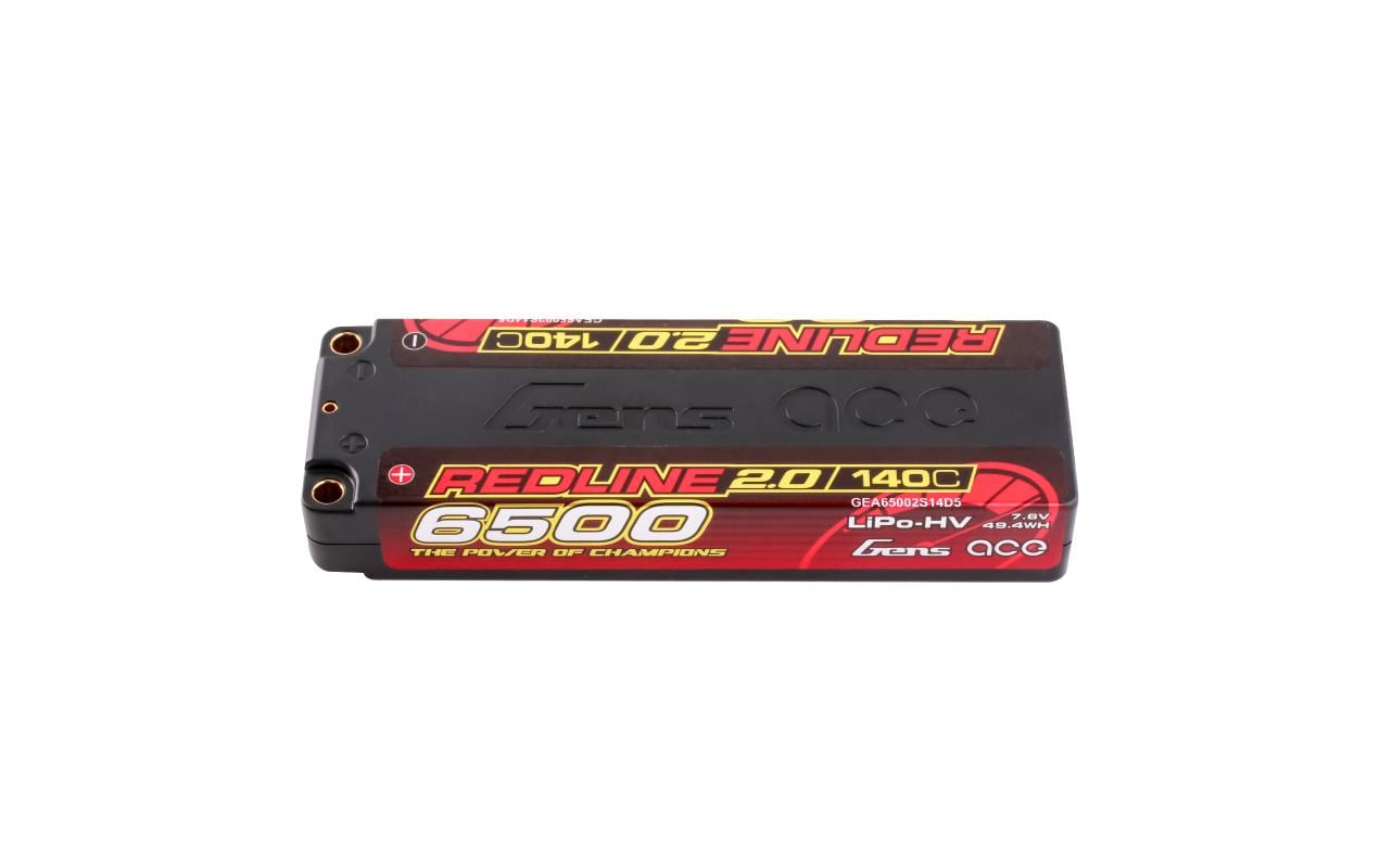 RC-Akku LiHV 6500 mAh 7.6 V 140C Redline 2.02S LiPo HV Hardcase Akku mit 5 mm Bullet Goldstecker