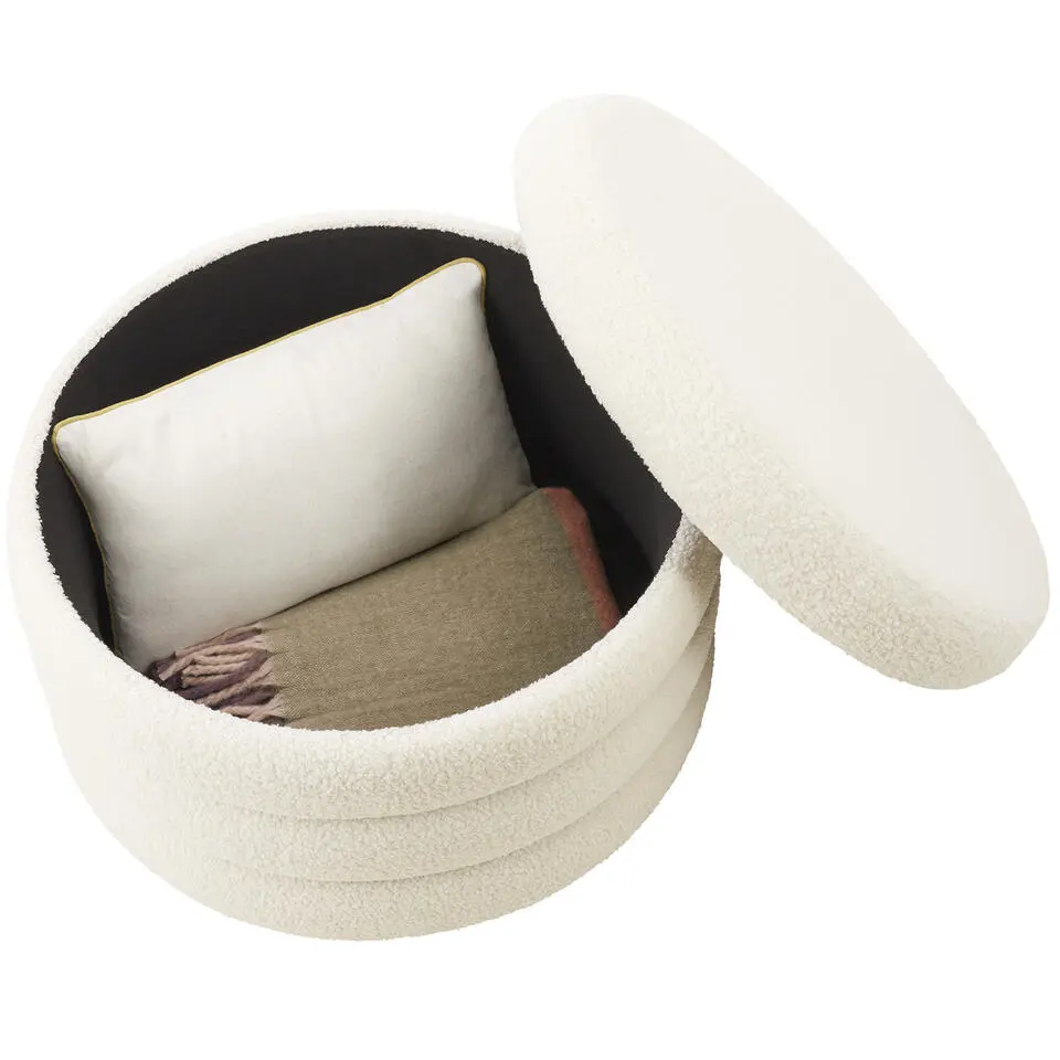 tectake Hocker Altu XL, gestoffeerd, opbergruimte, Bouclé Crèmewit