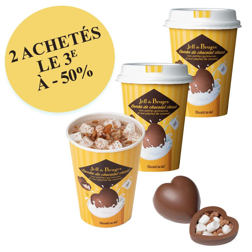 3 bombes coeur de chocolat lait caramel et ses petites guimauves par Jeff de bruges
