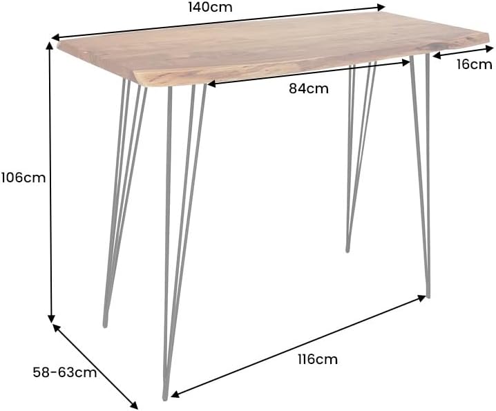 Riess Ambiente Massivholz Bartisch Mammut 140cm Natur Akazie Baumkante Metall schwarz Hairpin Legs Küchentisch Küchentresen rechteckiger Stehtisch