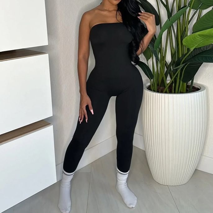 Oonnukal - Strapless effen slim fit jumpsuit
