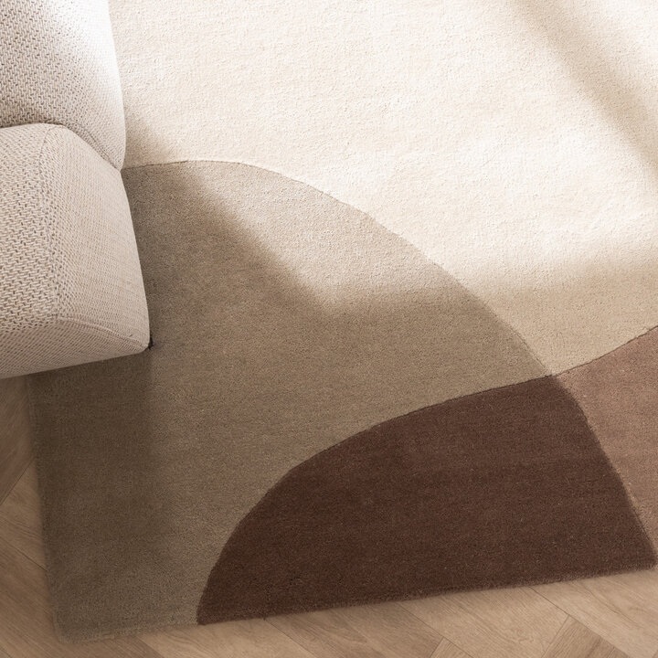Wollen abstract vloerkleed - Clarice Bruin/Beige