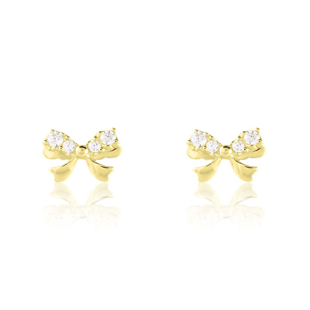 Boucles D'oreilles Puces Or Jaune Brunnera Oxydes De Zirconium