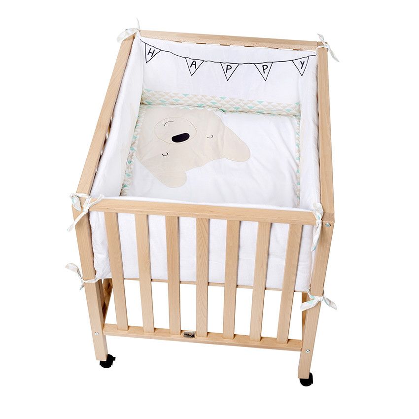 Tour de parc + tapis de parc en popeline motif ourson - Blanc
