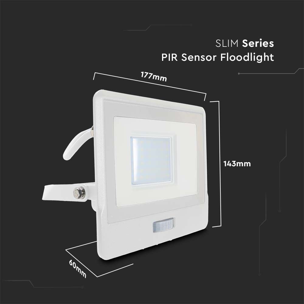 LED-schijnwerper met PIR-sensor - Samsung - IP65 - Wit - 30W - 2340 lumen - 6500K - 5 jaar - Modelnr: - VT-138S-1-W