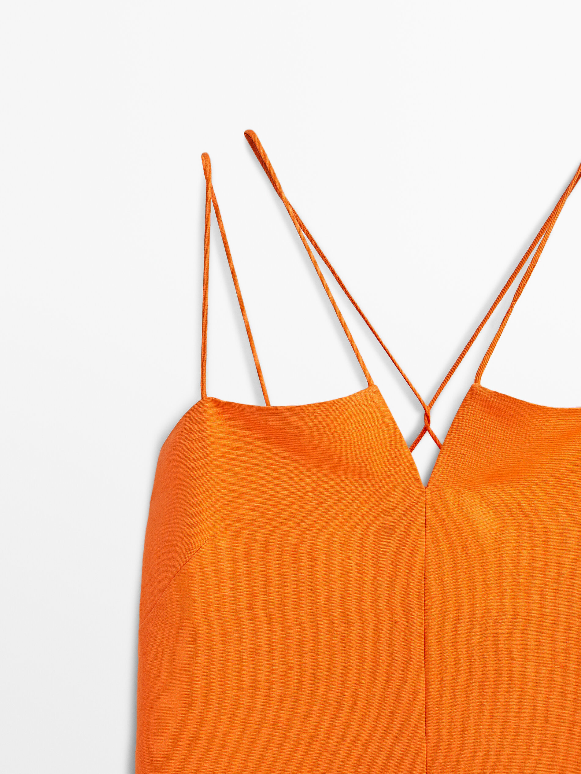 Vestido com aberturas para amarrar em linho - NARANJA