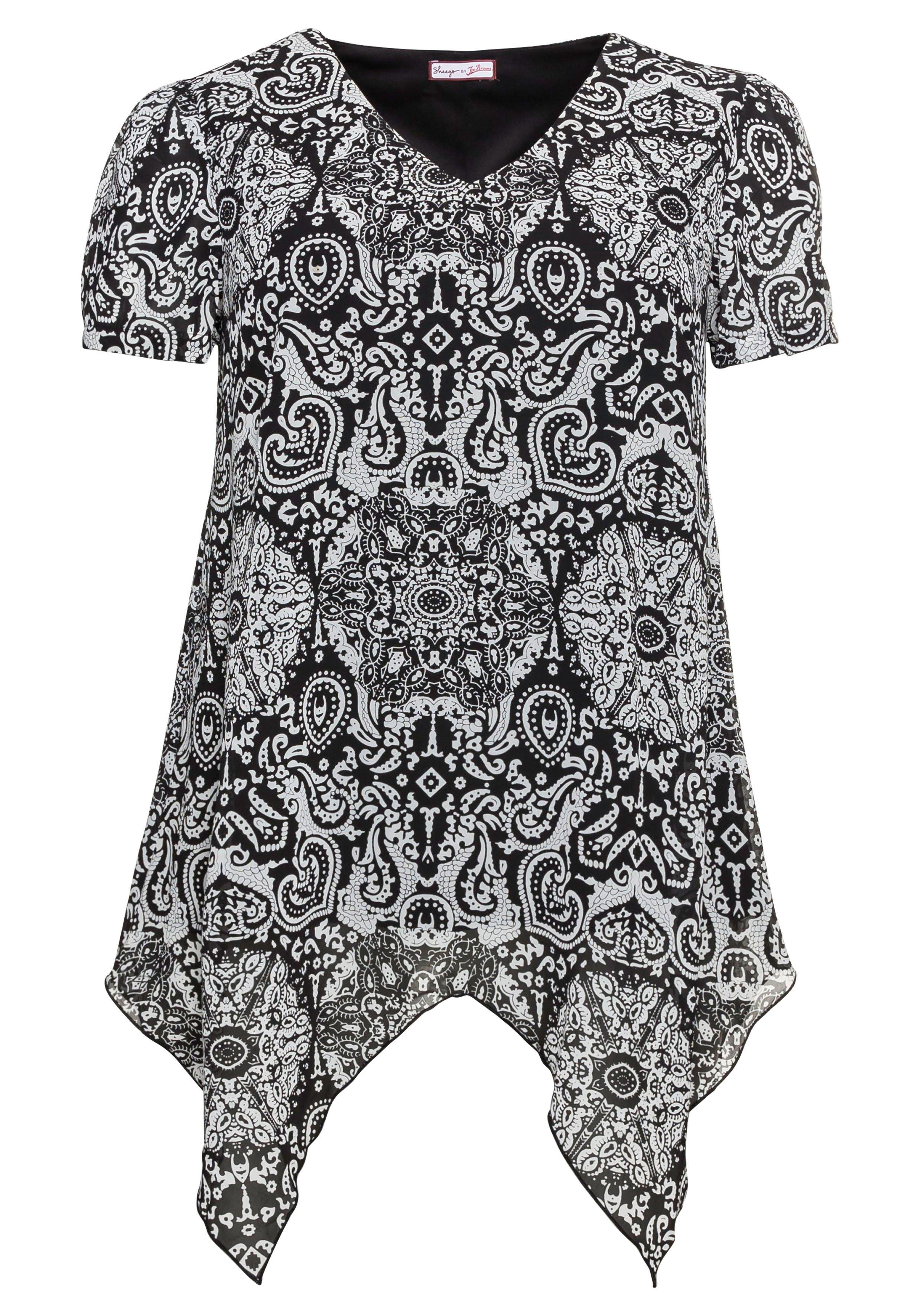 Chiffon-Tunika mit Alloverdruck und Zipfelsaum