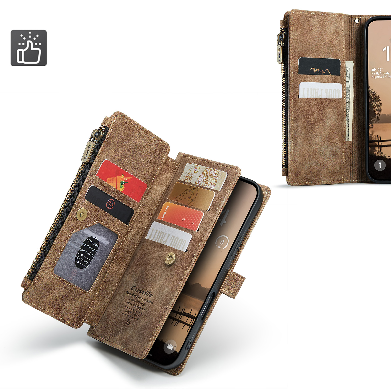 iPhone 17 Pro 2in1 Leder Tasche Karten Etui - Hellbraun