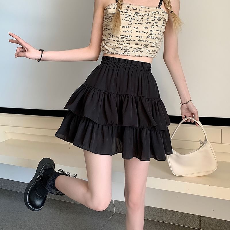 Ukiyo - Effen mini A-lijn rok met elastische taille