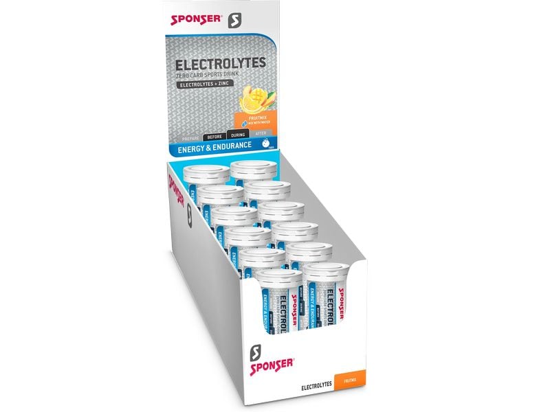 Sponser Electrolytes Tabs Fruit Mix, 12 Röhrchen Energietabletten für kalorienarmen Sportdrink
