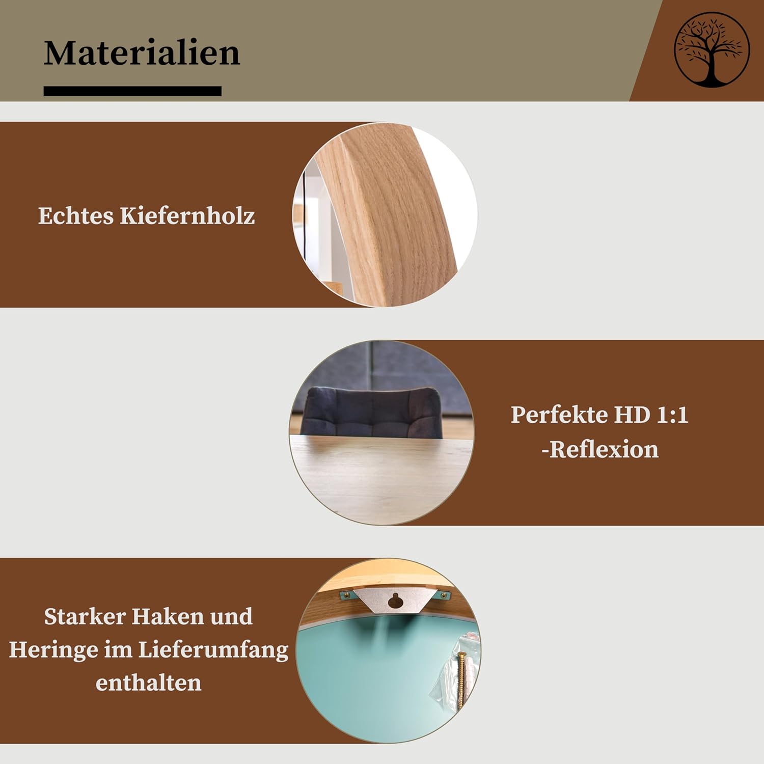 Wandspiegel mit Holzrahmen (120x48 cm) - Oval Spiegel mit Holz Eiche - Ovaler Bad Spiegel für Badezimmer, Flur, Wohnzimmer, Schlafzimmer - Stilvoller Eichenholz Badespiegel LEJA