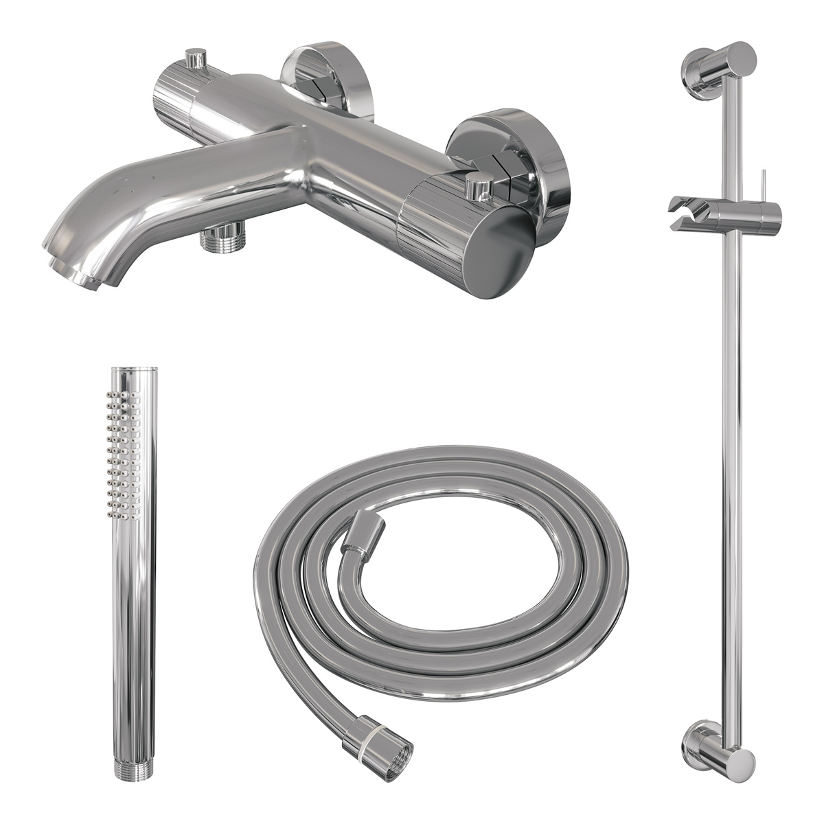 Brauer Stripe thermostatische badkraan met glijstang en staafhanddouche chroom