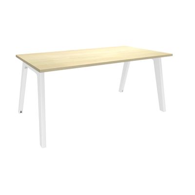 Bureau simple STEELY - L120 cm - Bureau de départ - Pieds blanc - plateau imitation Erable