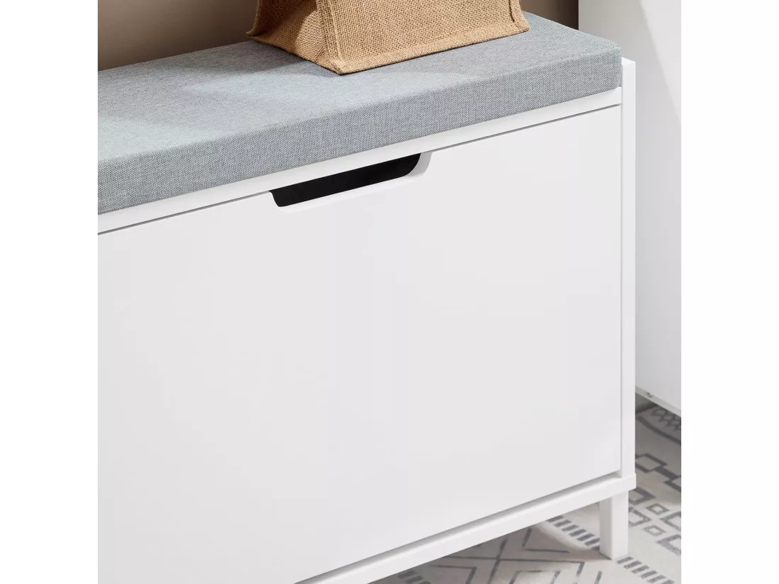 SoBuy Banc Chaussures, Rangement pour Chaussures, Armoire à Chaussures, Meuble d'entrée, Coffre avec 1 Abattants et 1 Coussin, Blanc, L60xP24xH52 cm, FSR151-K-W
