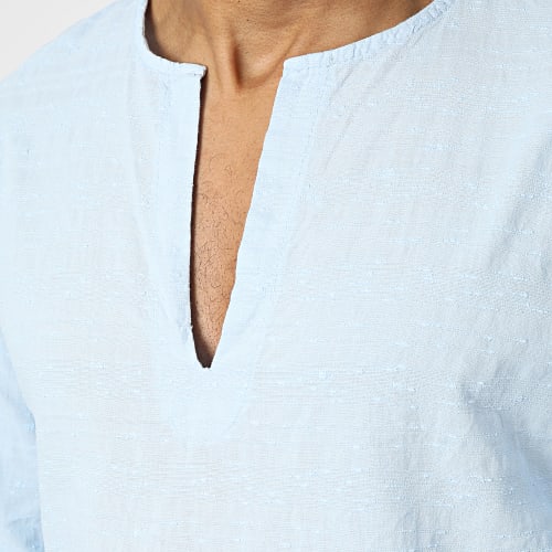 Chemise Manches Longues Col V Bleu Clair