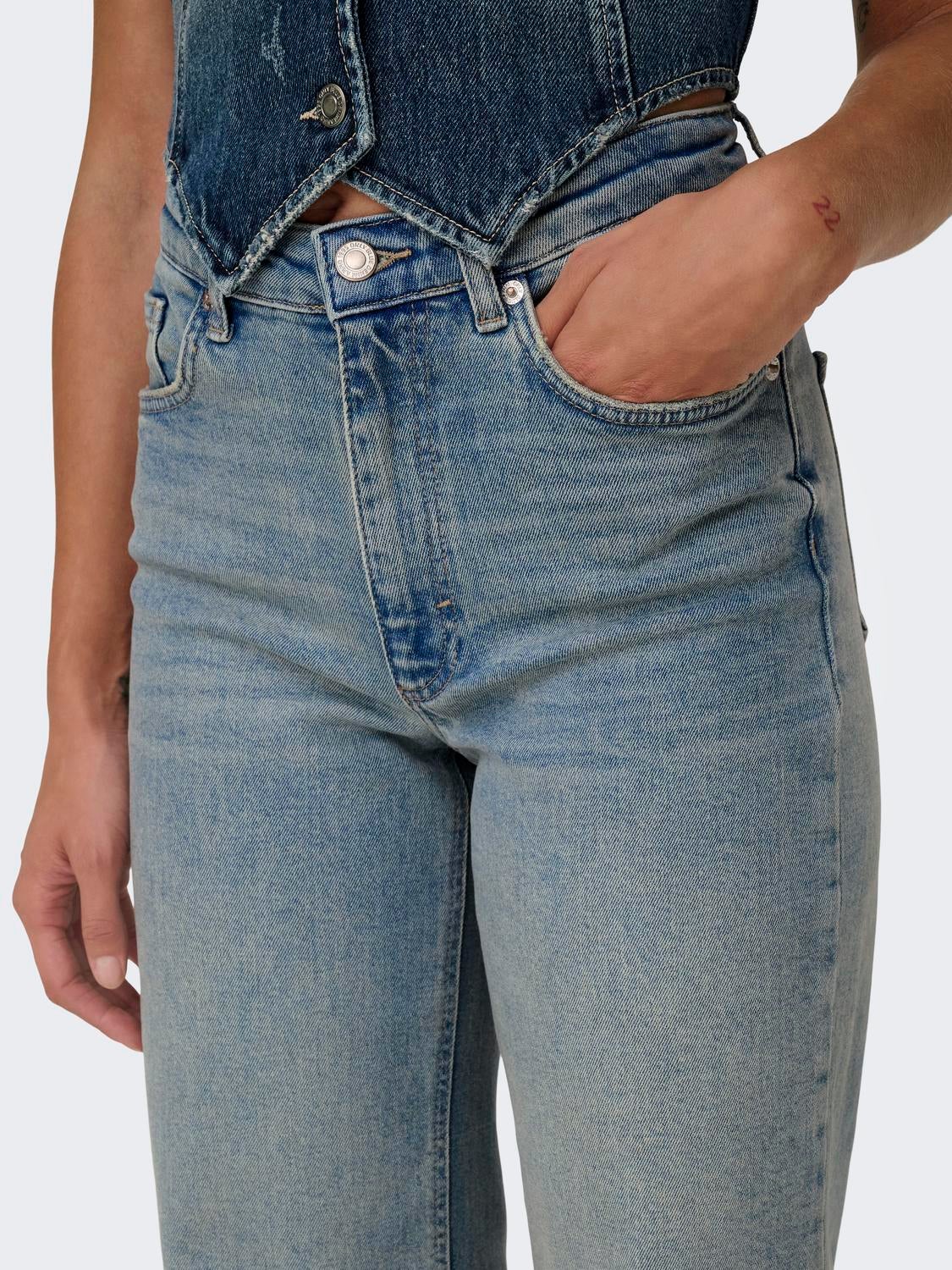 ONLJUICY Hohe Taille Weiter Beinschnitt Jeans Light Blue Denim