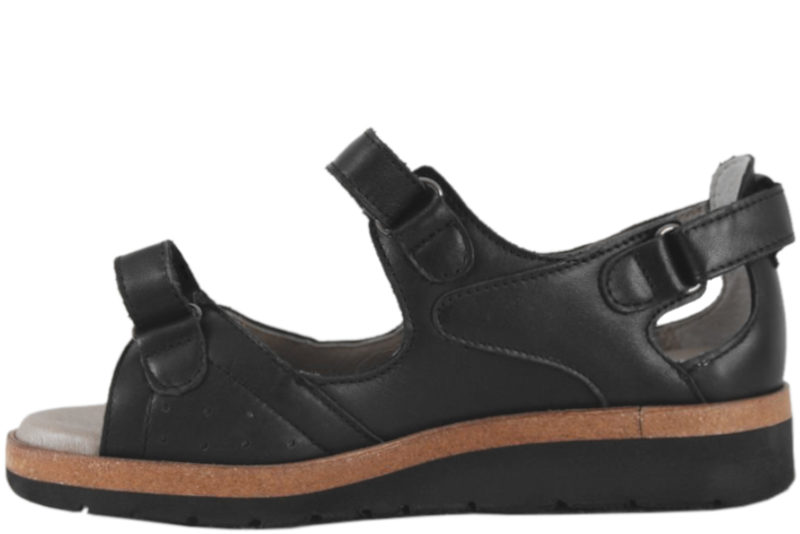 NEW FEET SORT SANDAL I SKIND MED HÆLKAPPE