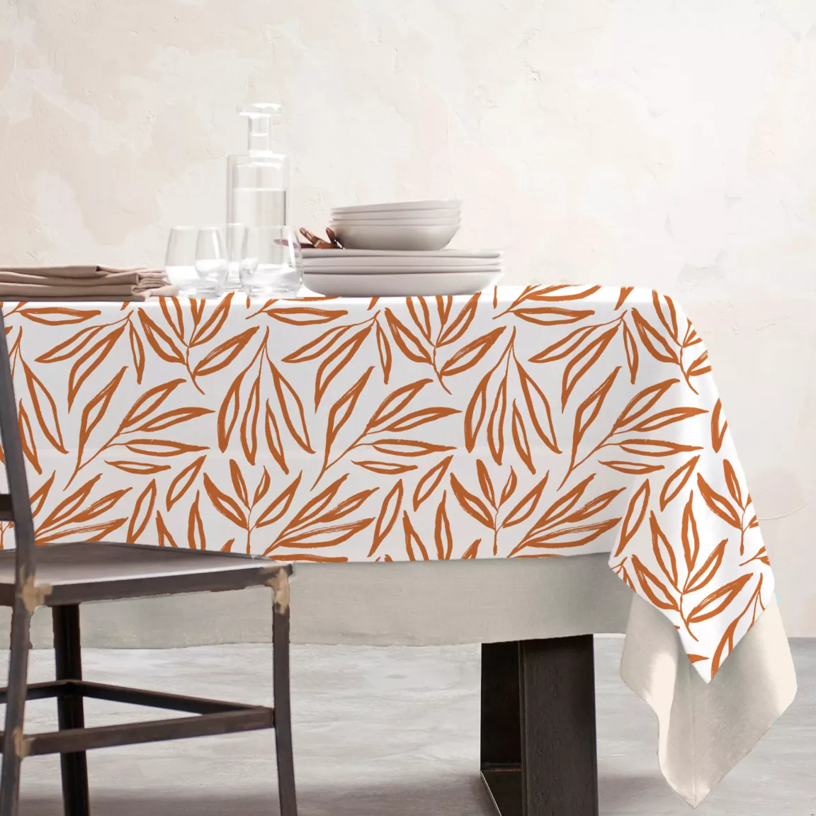 Nappe rectangulaire coton enduit (150 x 250 cm) Galice Terracotta