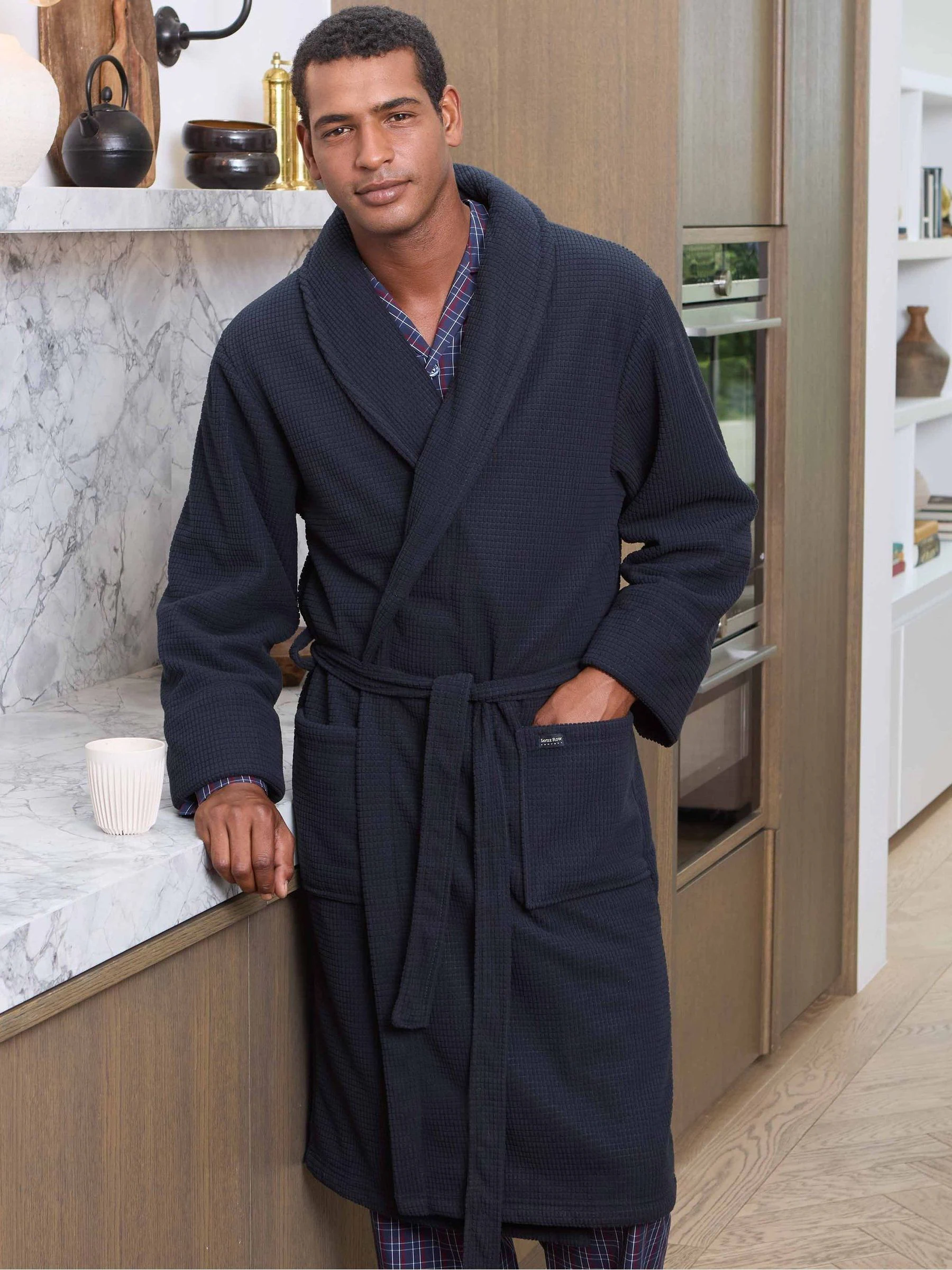 Savile Row Company Blue Lightweight Soft Waffle Fleece Dressing Gown