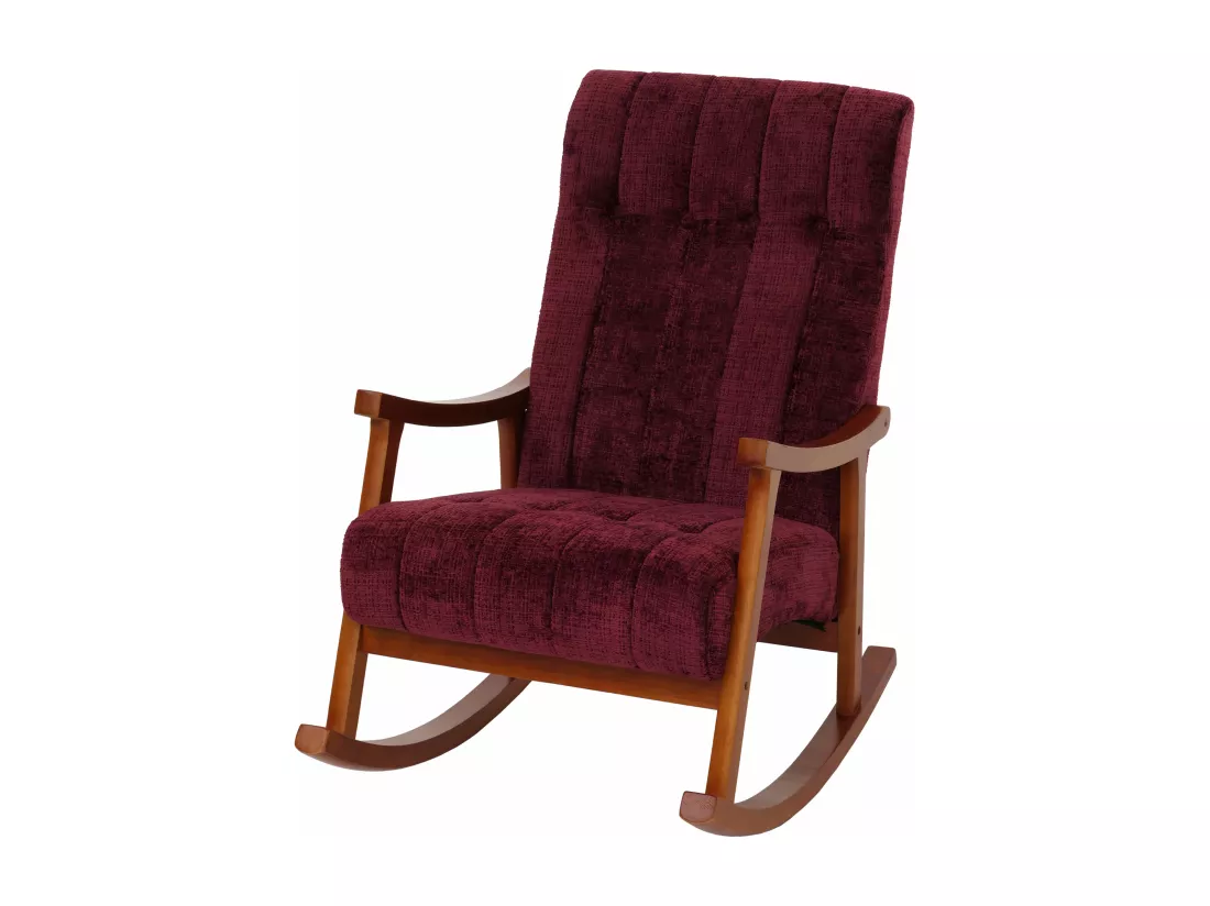 Fauteuil à bascule MCW-K10, bordeaux, piètement imitation noyer