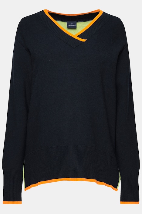 Strickpullover, Langram, V-Ausschnitt