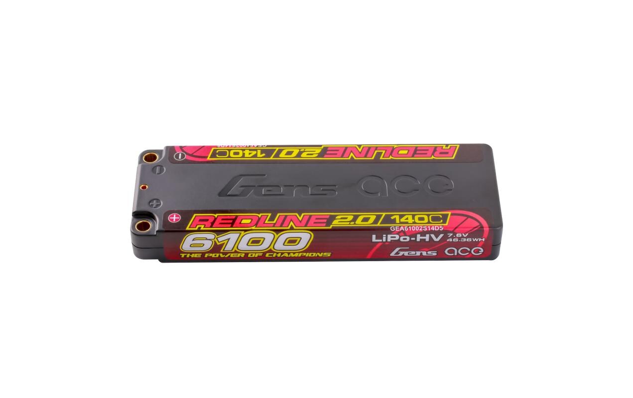RC-Akku LiHV 6100 mAh 7.6 V 140C Redline 2.02S LiPo HV Hardcase Akku mit 5 mm Bullet Goldstecker