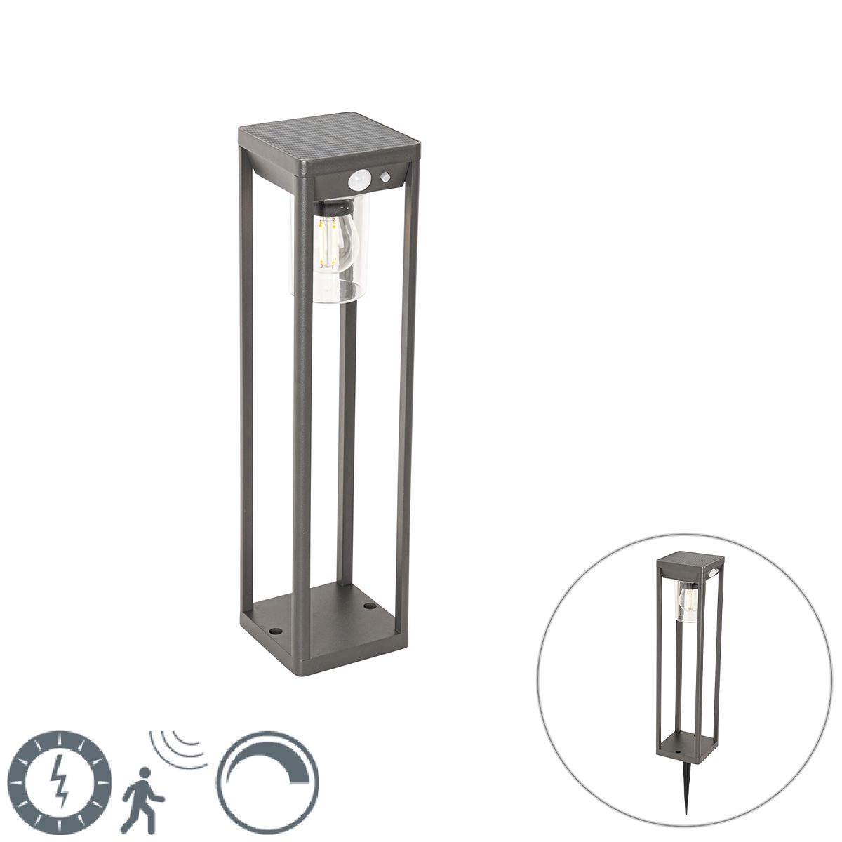 Staande buitenpaal donkergrijs 40 cm incl. LED en dimlicht op solar - Sonne