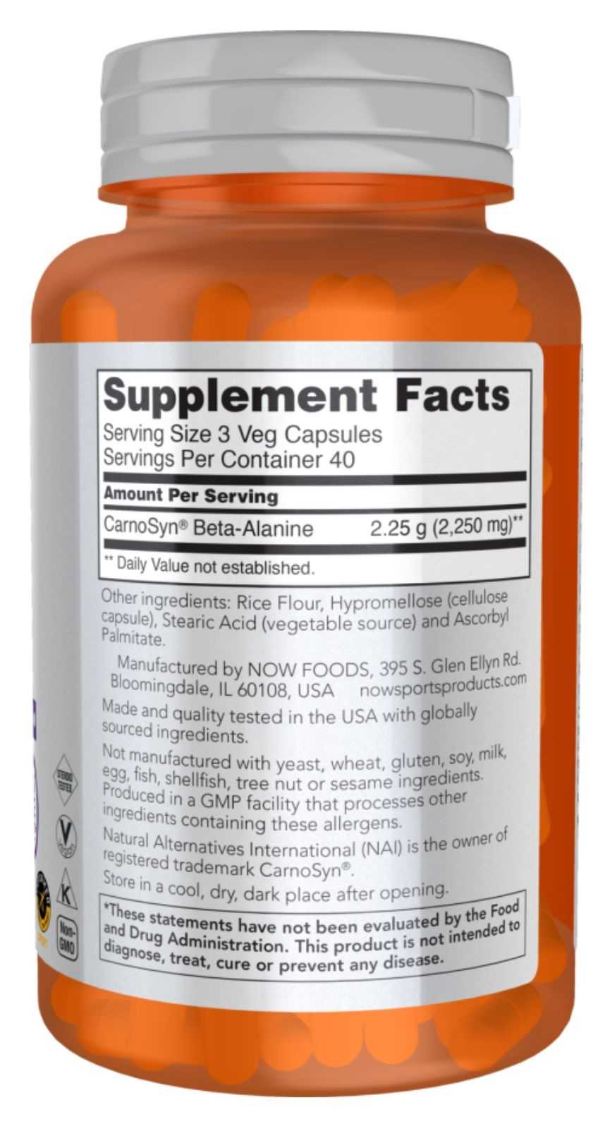 NOW Foods Beta Alanina 750 mg 120 cápsulas