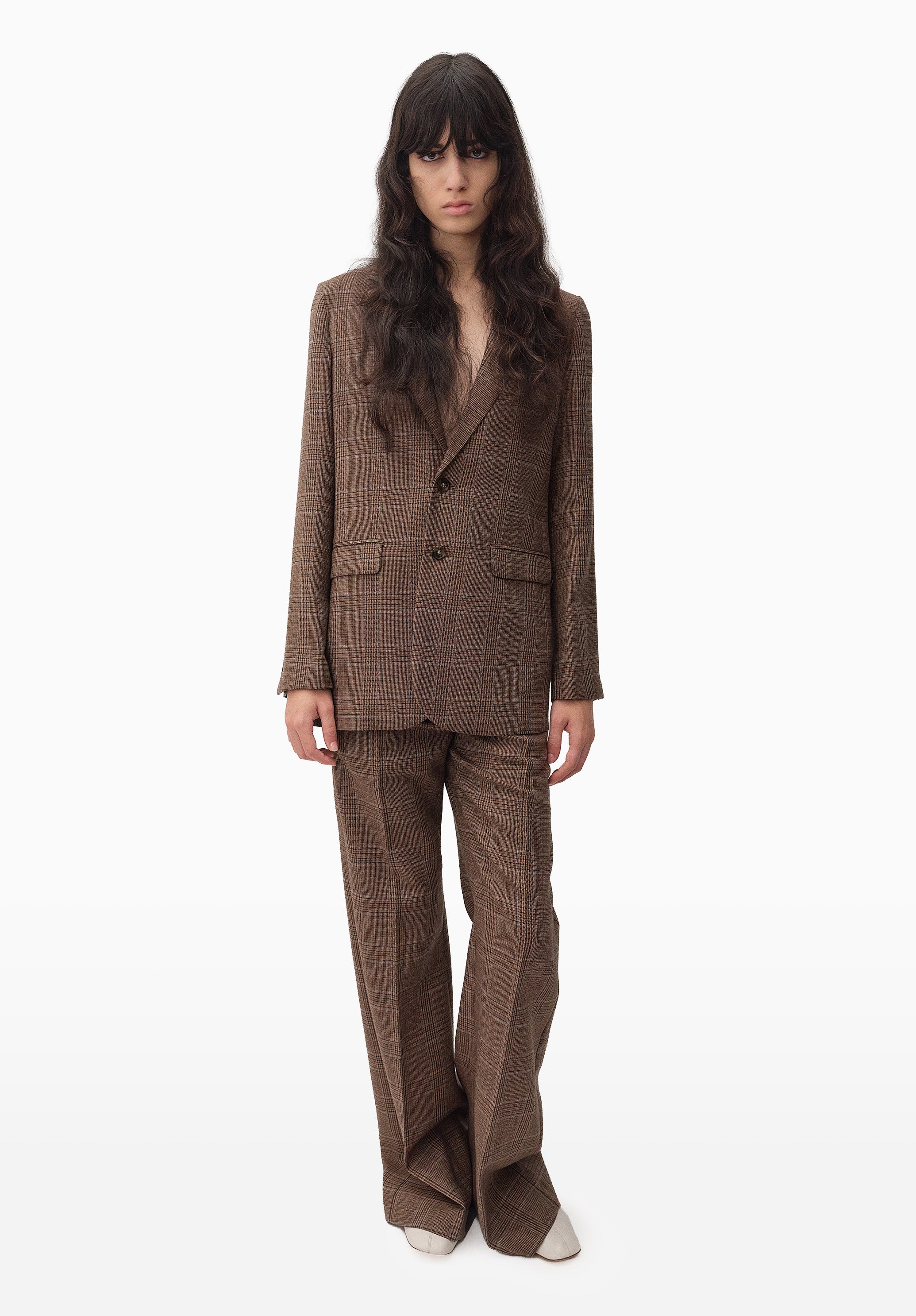 Pantalon à carreaux à jambe évasée - Marron