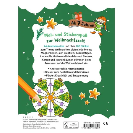 Ravensburger Mein liebstes Weihnachtsmalheft mit Stickern ab 7